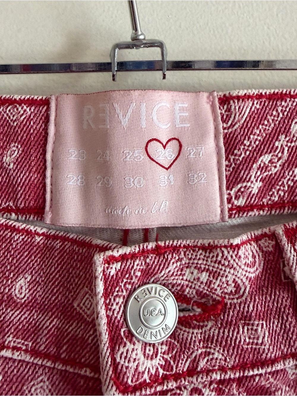 Revice Red Bandana Print Cropped Denim Shorts - Picture 3 of 7